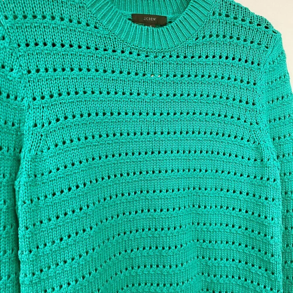 New J.Crew Cotton Blend Pointelle Sweater Teal Small